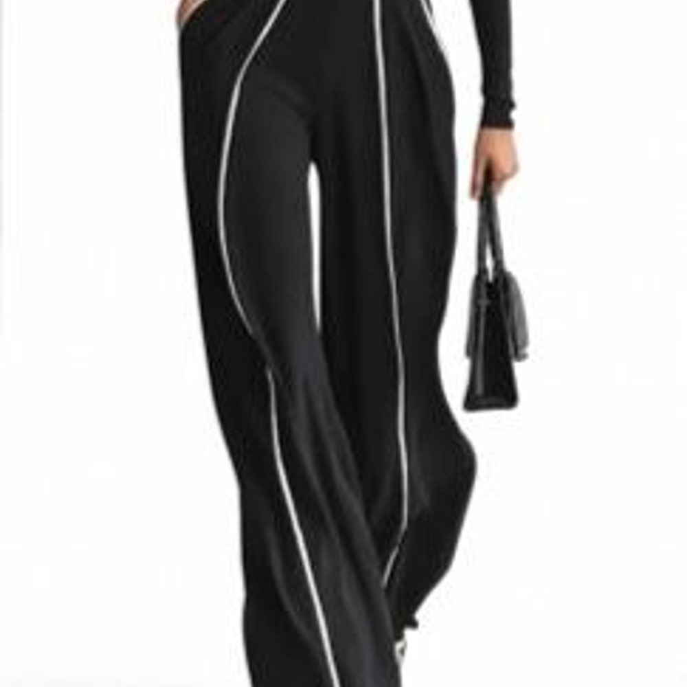 UOOZEE Women's High Waisted Loose Contrast Color Pocketed Pants Trousers